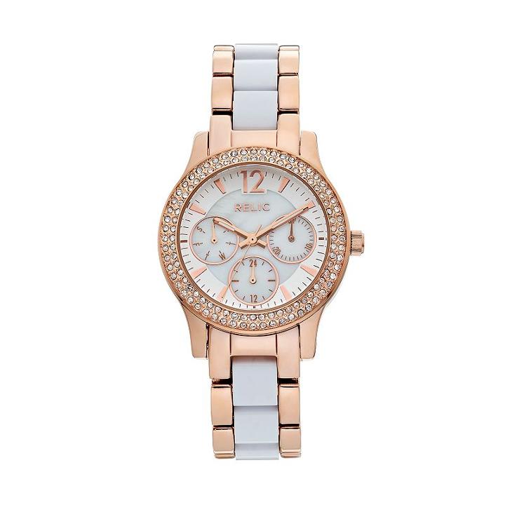 Relic Women's Bethany Crystal Two Tone Watch, Size: Medium, Pink