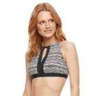 Women's Beach Scene Geometric High-neck Bikini Top, Size: 10, Multicolor