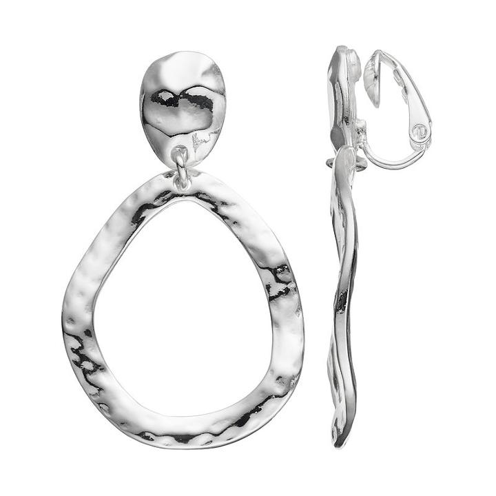 Dana Buchman Hammered Teardrop Clip On Earrings, Women's, Silver