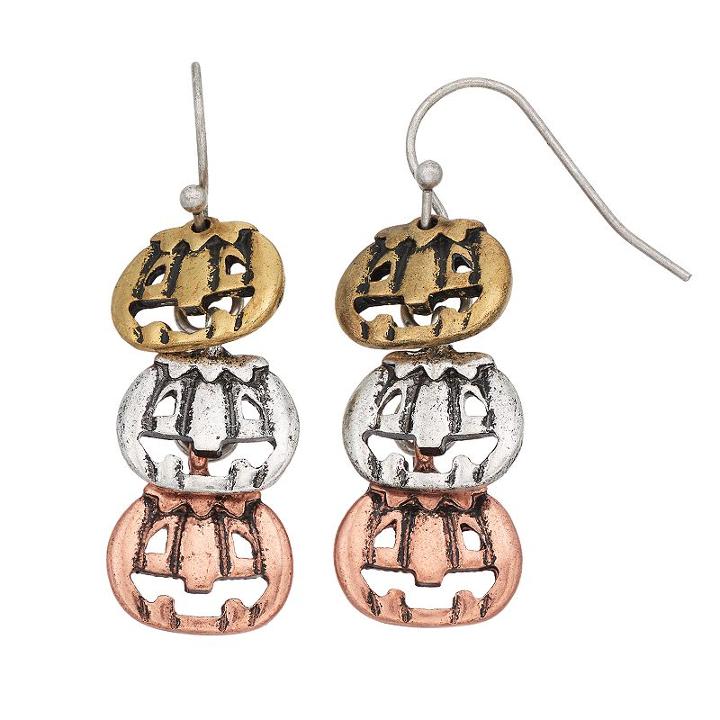 Tri Tone Antiqued Pumpkin Nickel Free Linear Drop Earrings, Women's, Multicolor