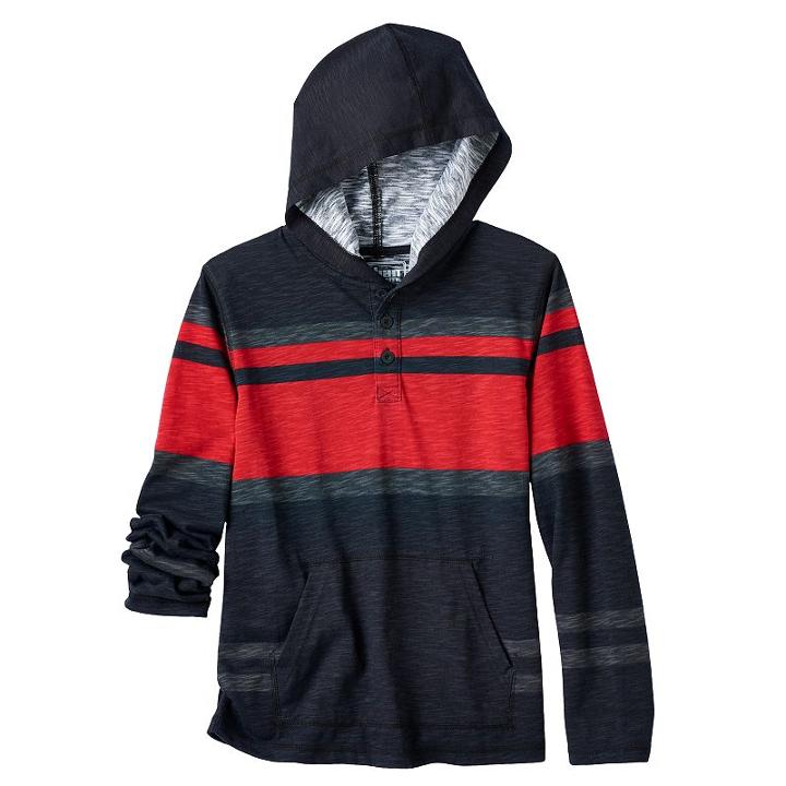 Boys 8-20 Urban Pipeline&reg; Striped Henley Hoodie, Boy's, Size: Large, Med Red