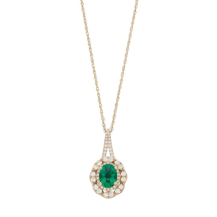 14k Gold Over Silver Lab-created Emerald & Lab-created White Sapphire Oval Pendant, Women's, Green