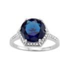 Sterling Silver Lab-created Sapphire & 1/10 Carat T.w. Diamond Halo Ring, Women's, Size: 7, White