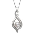Sterling Silver Freshwater Cultured Pearl & Lab Created White Sapphire Twist Pendant Necklace, Women's, Size: 18