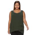 Plus Size Design 365 Embellished Asymmetrical Tiered Chiffon Sleeveless Top, Women's, Size: 3xl, Dark Green