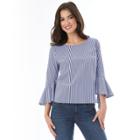 Juniors' Iz Byer California Poplin Bell Sleeve Top, Teens, Size: Medium, Chambray Stripe