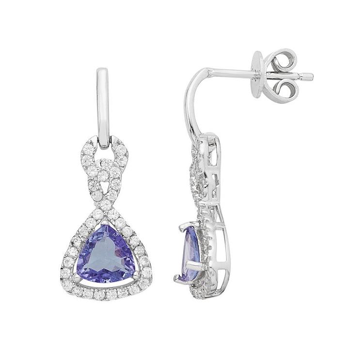 Sterling Silver Tanzanite & White Zircon Triangle Drop Earrings, Women's, Blue