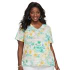 Plus Size Alfred Dunner Studio Floral Top, Women's, Size: 2xl, Green Yellow Tropical