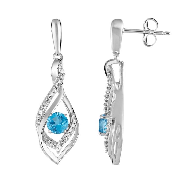 10k White Gold Swiss Blue Topaz & 1/8 Carat T.w. Diamond Drop Earrings, Women's
