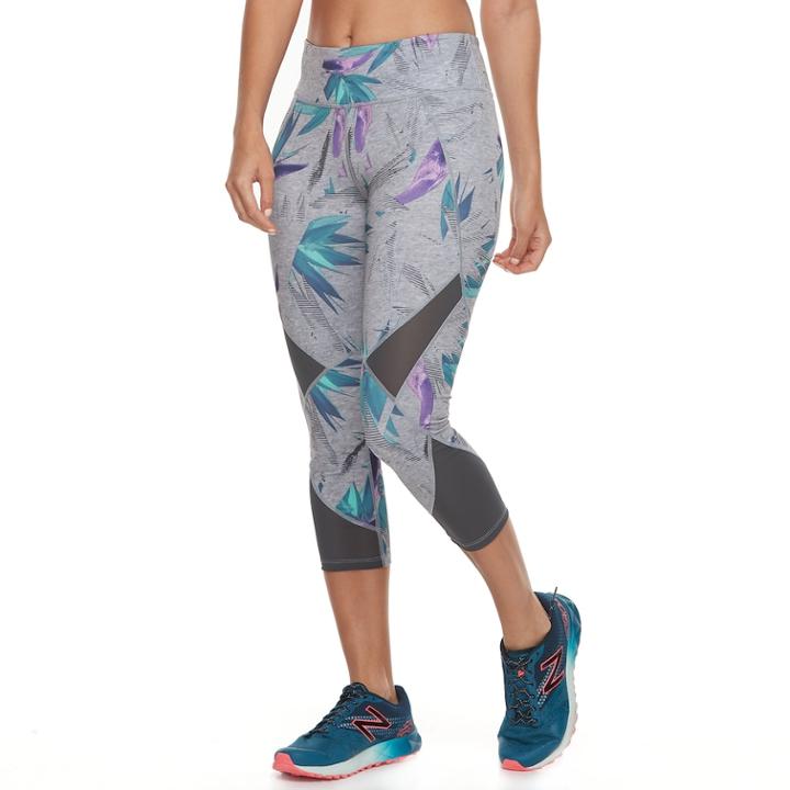 Women's Tek Gear&reg; Performance Pieced Mesh Midrise Capri Leggings, Size: Small, Light Grey