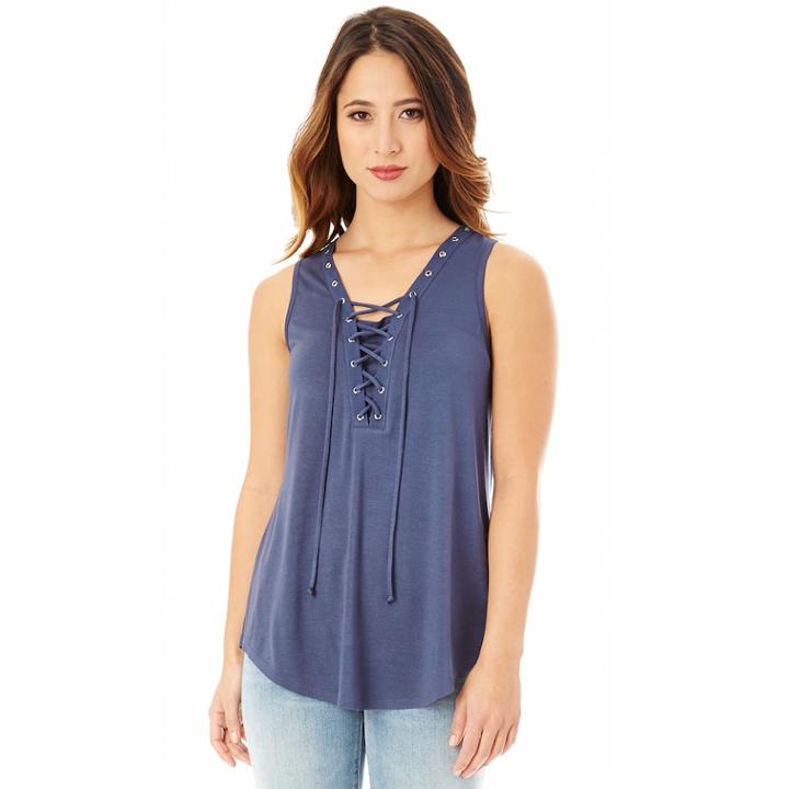Junior's Iz Byer Lace-up Tank, Size: Medium, Blue (navy)