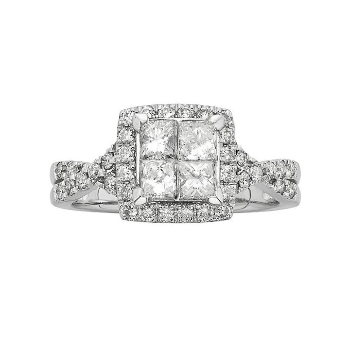Igl Certified Diamond Crisscross Square Halo Engagement Ring In 14k White Gold (1 Ct. T.w.), Women's, Size: 7