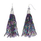 Purple Seed Bead Tassel Drop Earrings, Women's