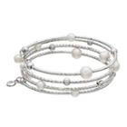 Simulated Pearl Textured Coil Bracelet, Women's, Silver