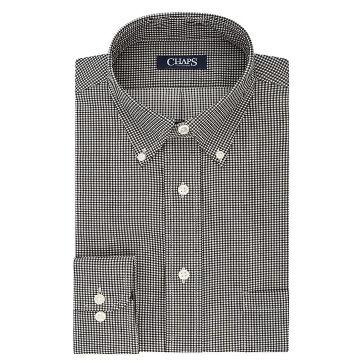 Men's Chaps Regular Fit Comfort Stretch Button-down Collar Dress Shirt, Size: 17.5-32/33, Black