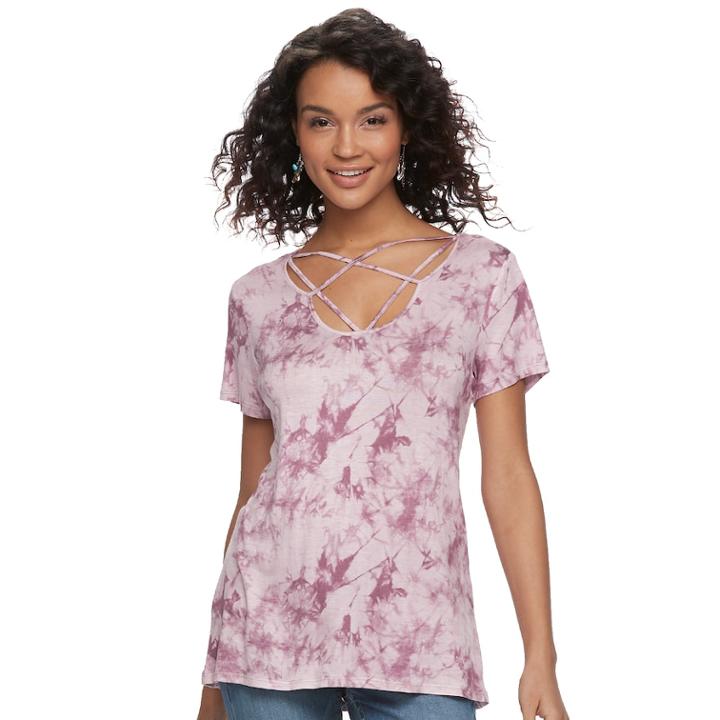 Juniors' Cloud Chaser Strappy Tie-dye Tee, Teens, Size: Small, Purple