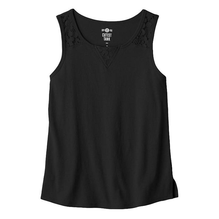 Girls 7-16 & Plus Size So&reg; Lace Shoulder Tank Top, Girl's, Size: 14, Black