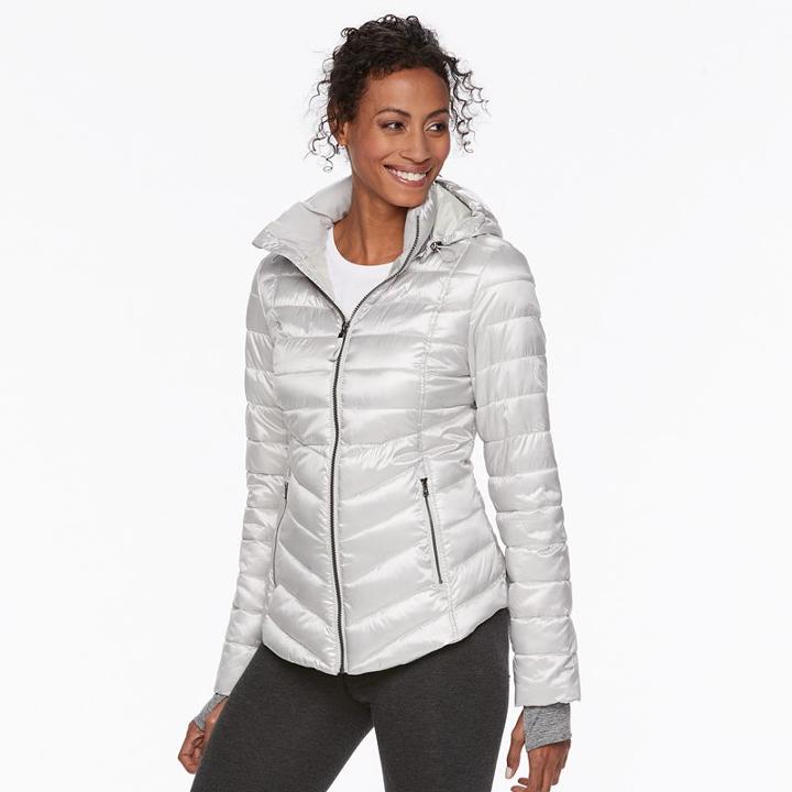 Women's Tek Gear Hooded Puffer Jacket, Size: Medium, Silver
