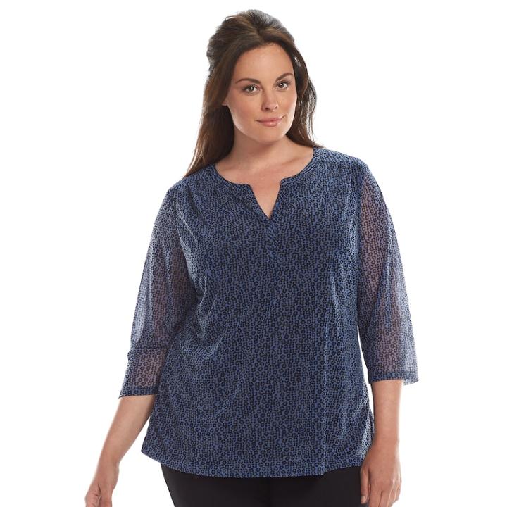 Plus Size Croft & Barrow&reg; V-neck Peasant Top, Women's, Size: 3xl, Blue (navy)