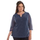 Plus Size Croft & Barrow&reg; V-neck Peasant Top, Women's, Size: 3xl, Blue (navy)