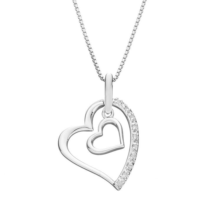Diamond Classics Sterling Silver 1/10 Carat T.w. Double Heart Pendant, Women's, Size: 18, White