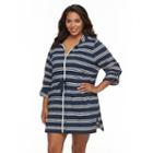 Plus Size Apt. 9&reg; Hooded Striped Zip-front Cover-up, Women's, Size: 2xl, Blue