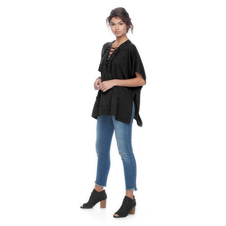 Madden Nyc Solid Jersey Lace-up Poncho, Women's, Oxford