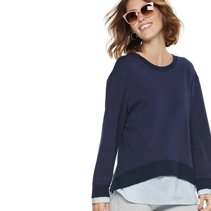Women's Popsugar Mock-layer Sweatshirt, Size: Xxl, Blue (navy)