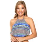 Women's Aqua Couture High-neck Flounce Halter Bikini Top, Size: Large, Blue