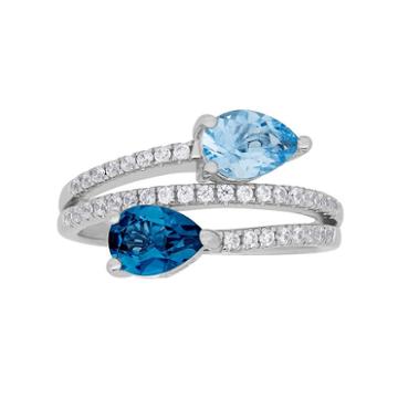 David Tutera Sterling Silver Simulated Blue Topaz & Cubic Zirconia Bypass Ring, Women's, Size: 7