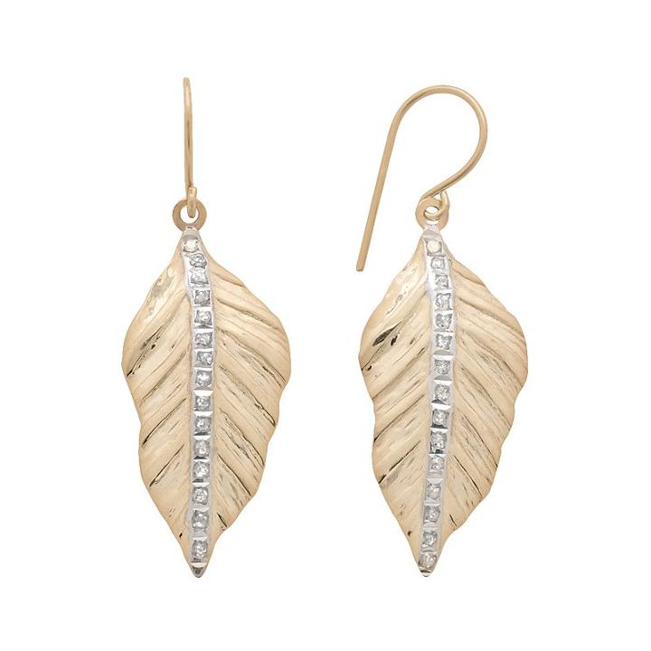 Jewelry For Trees 14k Gold Diamond Accent Leaf Drop Earrings, Women's, Multicolor