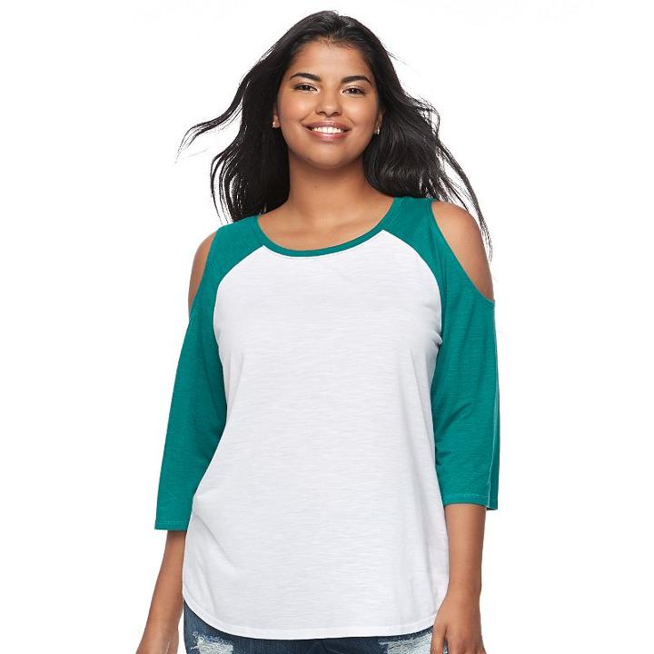 Juniors' Plus Size So&reg; Print Cold-shoulder Tee, Teens, Size: 2xl, Natural