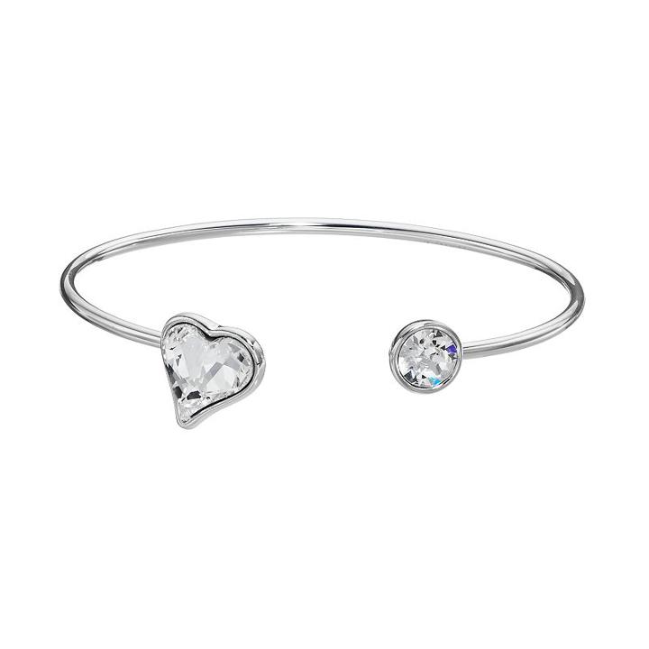 Brilliance Silver Plated Heart Cuff Bracelet With Swarovski Crystals, Women's, White