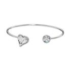 Brilliance Silver Plated Heart Cuff Bracelet With Swarovski Crystals, Women's, White