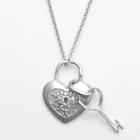 Sterling Silver 1/10-ct. T.w. Diamond Heart Lock And Key Pendant, Women's, Size: 18, White