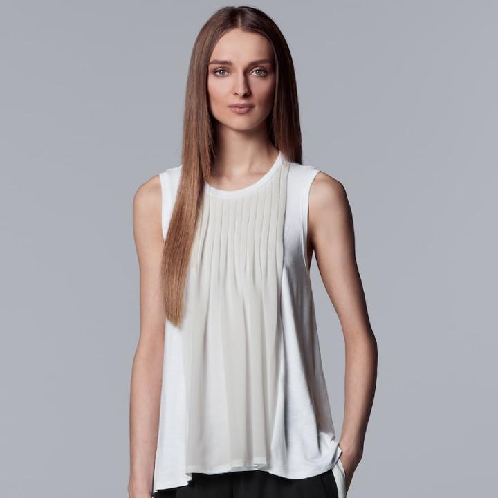Women's Simply Vera Vera Wang Pintuck Swing Tank, Size: Medium, White