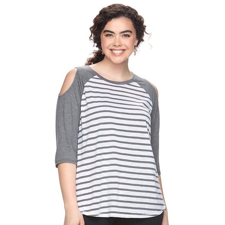 Juniors' Plus Size So&reg; Print Cold-shoulder Tee, Teens, Size: 1xl, Grey (charcoal)