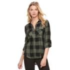 Women's Rock & Republic&reg; High-low Plaid Shirt, Size: Small, Green
