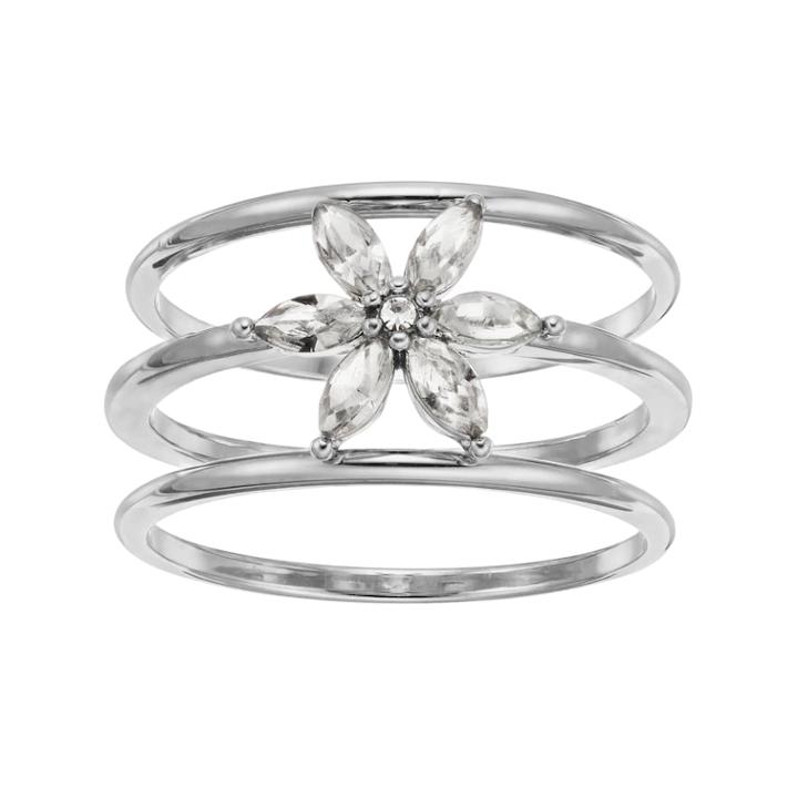 Lc Lauren Conrad Simulated Crystal Flower Triple Ring, Women's, Size: 7, Silver
