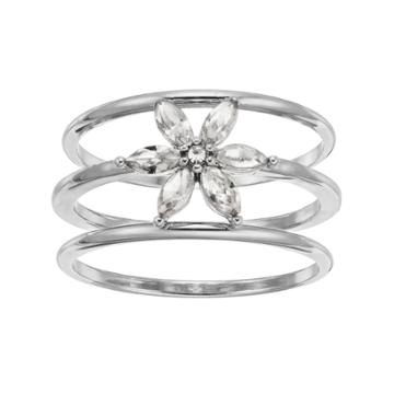 Lc Lauren Conrad Simulated Crystal Flower Triple Ring, Women's, Size: 7, Silver