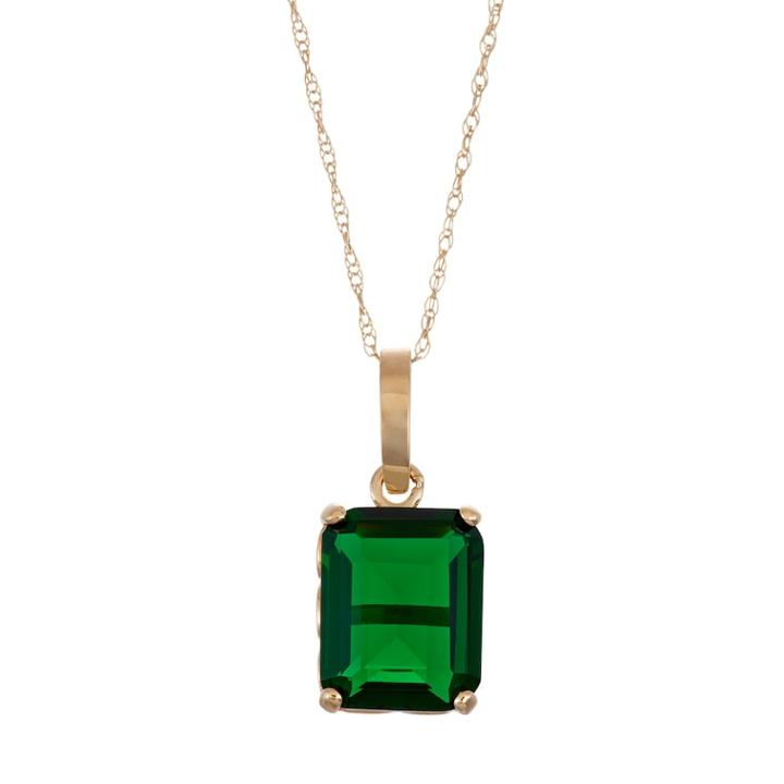10k Gold Simulated Emerald Rectangle Pendant Necklace, Women's, Size: 18, Green