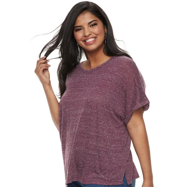 Plus Size Juniors' Plus Mudd&reg; Boxy Roll-cuff Tee, Teens, Size: 3xl, Drk Purple