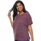 Plus Size Juniors' Plus Mudd&reg; Boxy Roll-cuff Tee, Teens, Size: 3xl, Drk Purple