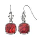 Red Simulated Abalone Nickel Free Fan Drop Earrings, Women's
