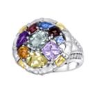 14k Gold Over Silver And Sterling Silver Gemstone Round Frame Ring, Women's, Size: 7, Multicolor