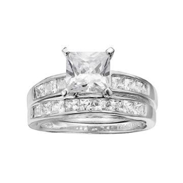 Pure 925 Sterling Silver Cubic Zirconia Engagement Ring Set, Women's, Size: 7, Grey