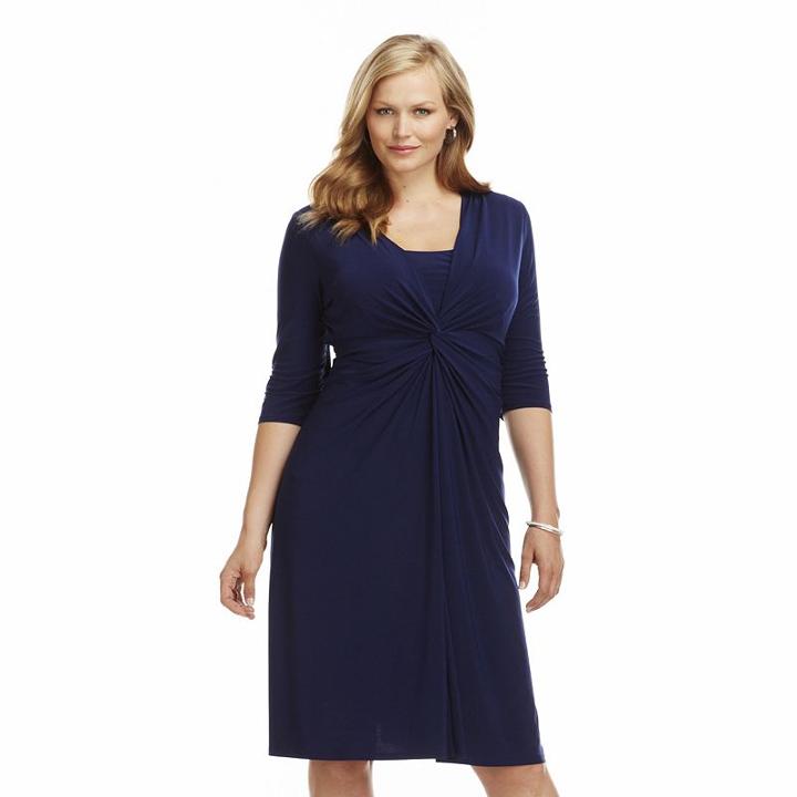 Plus Size Chaps Twist-front Mock-layer Dress, Women's, Size: 24 W, Blue (navy)