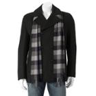 Men's Towne Wool-blend Double-breasted Peacoat With Plaid Scarf, Size: Xl