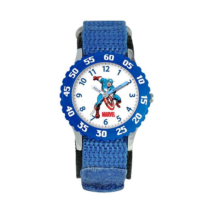 Marvel Captain America Time Teacher Stainless Steel Watch - Kids, Boy's, Blue