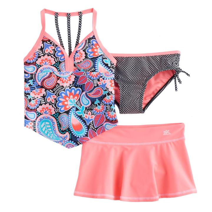 Girls 7-16 Zeroxposure 3-pc. Printed Tankini Set, Size: 10, Pink